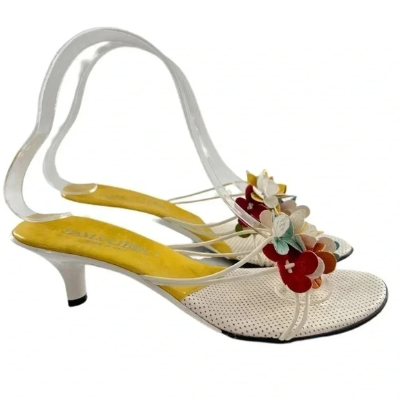 Sam & Libby kitten heels 6 Italian leather floral flip flop y2k barbiecore - Picture 13 of 13